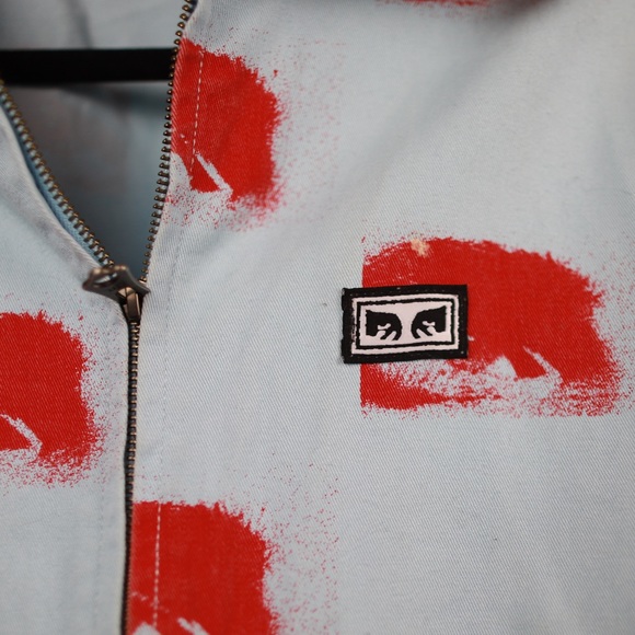 Obey Men’s See All Work Zip Up Jacket XS Blue/Red - Picture 4 of 9